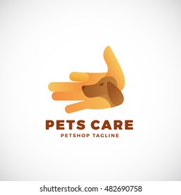 Pet Shop Abstract Vector Emblem or Logo Template. Flat Style Palm with a Dog Face Silhouette and Gradients. Isolated.