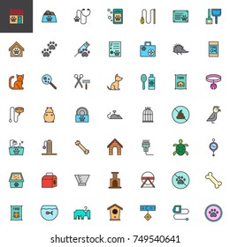 Pet shop accessories filled outline icons set, colorful vector symbol collection, Pictogram pack. Signs, logo illustration. Set includes icons as pets, animal, dog, aquarium, cat, hamster, veterinary