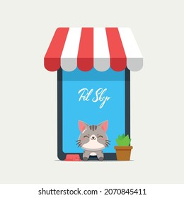 Diseño del concepto de aplicación para mascotas. Ilustración vectorial móvil de pantalla de tienda de mascotas en línea