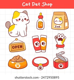 Surtido de tienda de mascotas con accesorio de gato kawaii colección