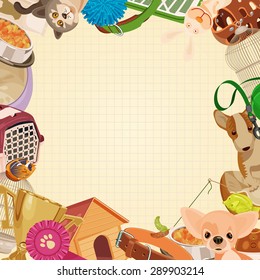 Pet shop background with pets. Vector illustration