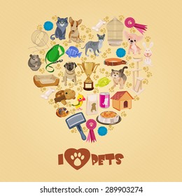 Pet shop background with pets. Vector illustration