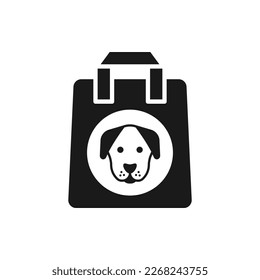 Pet shop. Bag with dog head icon flat style isolated on white background. Vector illustration