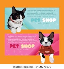 banner de tienda de mascotas con gato lindo ilustrado