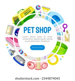 Pet Shop Banner Design mit Zubehör Vektor Vorlage