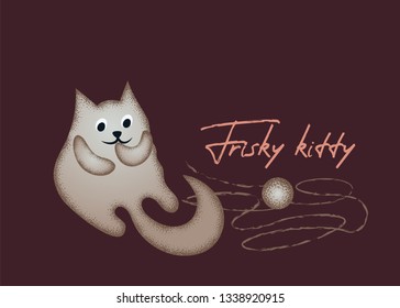 Pet shop banner frisky kitty. Funny cat playing with a ball of woolen thread. You can decorate cards, flyers 
and price tags.