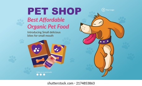 Pet shop best affordable organic pet food landscape banner design template.