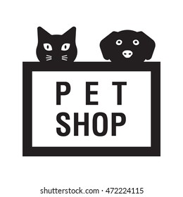 pet shop black logotype with head of cat and dog. Logo icon design template. Abstract concept for pet shop or veterinary.