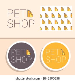 Pet shop branding set. Vector elements. Yellow parrot.