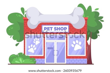 Pet shop building on isolated background. Vector illustration in a flat style