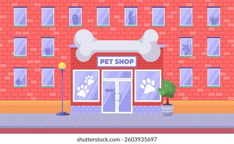 Pet shop building. Vector illustration in a flat style