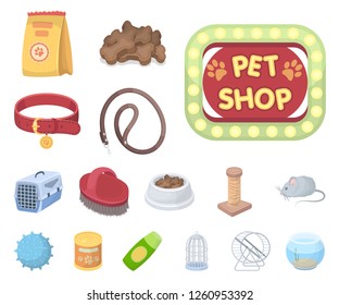 Pet shop cartoon icons in set collection for design.The goods for animals vector symbol stock web illustration.