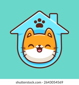 Ilustração do ícone do vetor do desenho animado do logotipo do gato da loja de animais. Animal Building Icon Concept Isolated Premium Vetor. Estilo de Desenho Animado Plano
