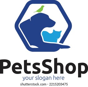 pet shop with cats, dogs and birds  vector illustration.