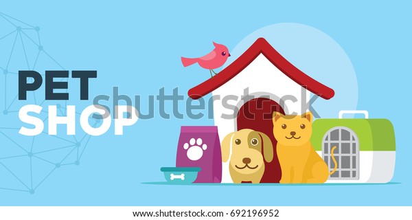 pet shop with\
cats and dogs house\
illustration