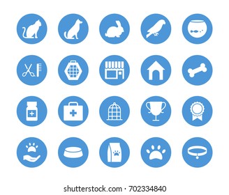 Pet shop circular icons set