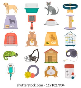 Pet shop color vector icons set. Flat design