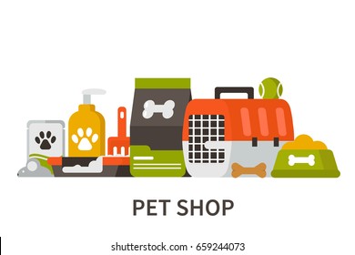 Pet shop concept. Flat style vector illustration isolated on white background.