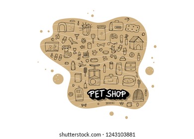 Pet shop concept. Set of vector domestics animal care symbols in doodle style. 