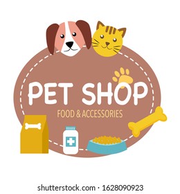 Pet shop design template for store logo, sticker or veterinary clinic. Vector illustration on white background.