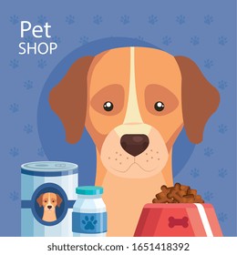 pet shop with dog and icons vector illustration design