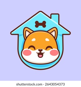 Casa Logotipo de cachorro para animais de estimação Ilustração de ícone de vetor de desenhos animados. Animal Building Icon Concept Isolated Premium Vetor. Estilo de Desenho Animado Plano