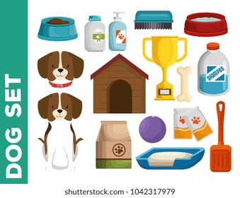 pet shop dog set icons