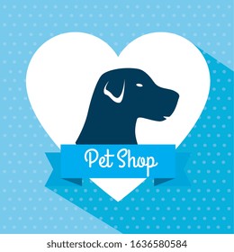 pet shop with dog silhouette in heart vector illustration design