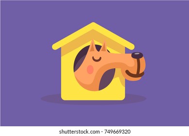 Pet shop Dog standing silhouette vector logo design template.