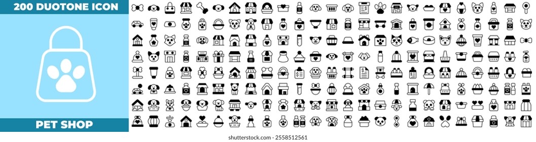 Pet Shop Duotone Editable Icons set. Vector illustration in modern thin duotone style of Pet Shop icons: petshop, business, dog, cat, etc