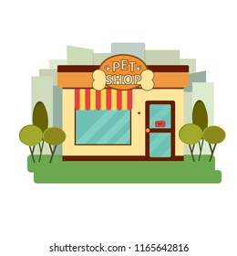 Pet shop. Facade of building. Concept front shop for design banner or brochure. Vector illustration.