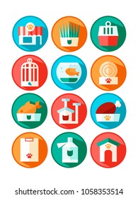 Pet Shop Flat Icons Set
