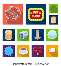 Pet shop flat icons in set collection for design.The goods for animals vector symbol stock web illustration.