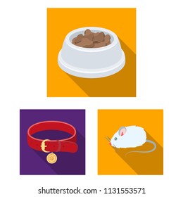Pet shop flat icons in set collection for design.The goods for animals vector symbol stock web illustration.