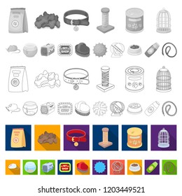 Pet shop flat icons in set collection for design.The goods for animals vector symbol stock web illustration.