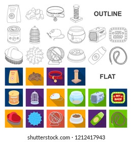 Pet shop flat icons in set collection for design.The goods for animals vector symbol stock web illustration.