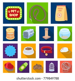 Pet shop flat icons in set collection for design.The goods for animals vector symbol stock web illustration.