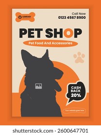 Pet Shop Flyer Design or Pet Adoption and Pet Care poster template layout
