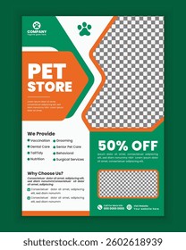 Pet shop flyer design or pet care and grooming salon poster template, Pet adopt leaflet design