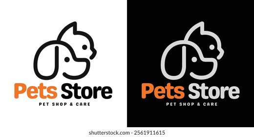 Pet shop ,food and accessories logo design with using dog and cat icon vector template