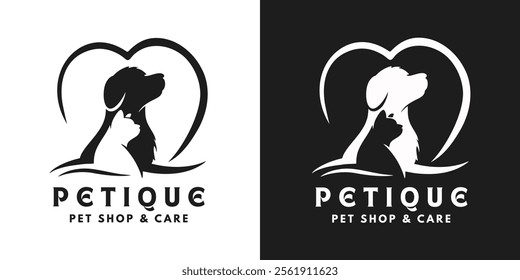 Pet shop ,food and accessories logo design with using dog and cat icon vector template