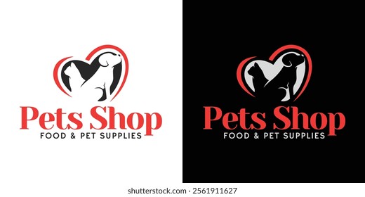 Pet shop ,food and accessories logo design with using dog and cat icon vector template