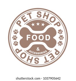 Pet Shop food & accessories stamp, label. Vector illustration