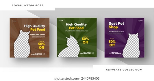 Pet shop food banner for social media post Modern template design set for pet shop.