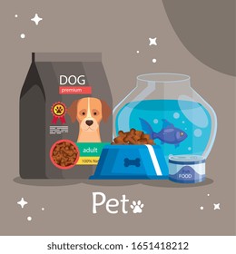 pet shop with food dog bag and icons vector illustration design