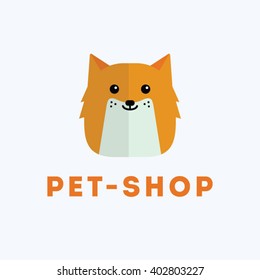 Pet shop fox face funny logo. Cute vector design