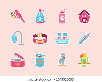 pet shop grooming food vet care icons set vector illustration