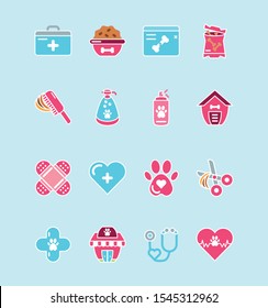 pet shop grooming food vet care icons set vector illustration