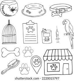 Pet Shop Hand Drawn Vector İllustration Objects Set
