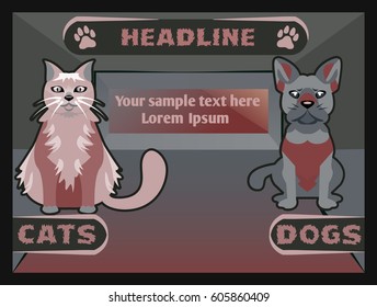 Pet shop horizontal banners with cat dog, vector cartoon illustration